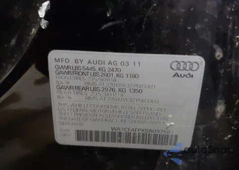 2011 Audi Q5 2.0T Premium from USA, damaged, VIN WA1CFAFPXBA097561